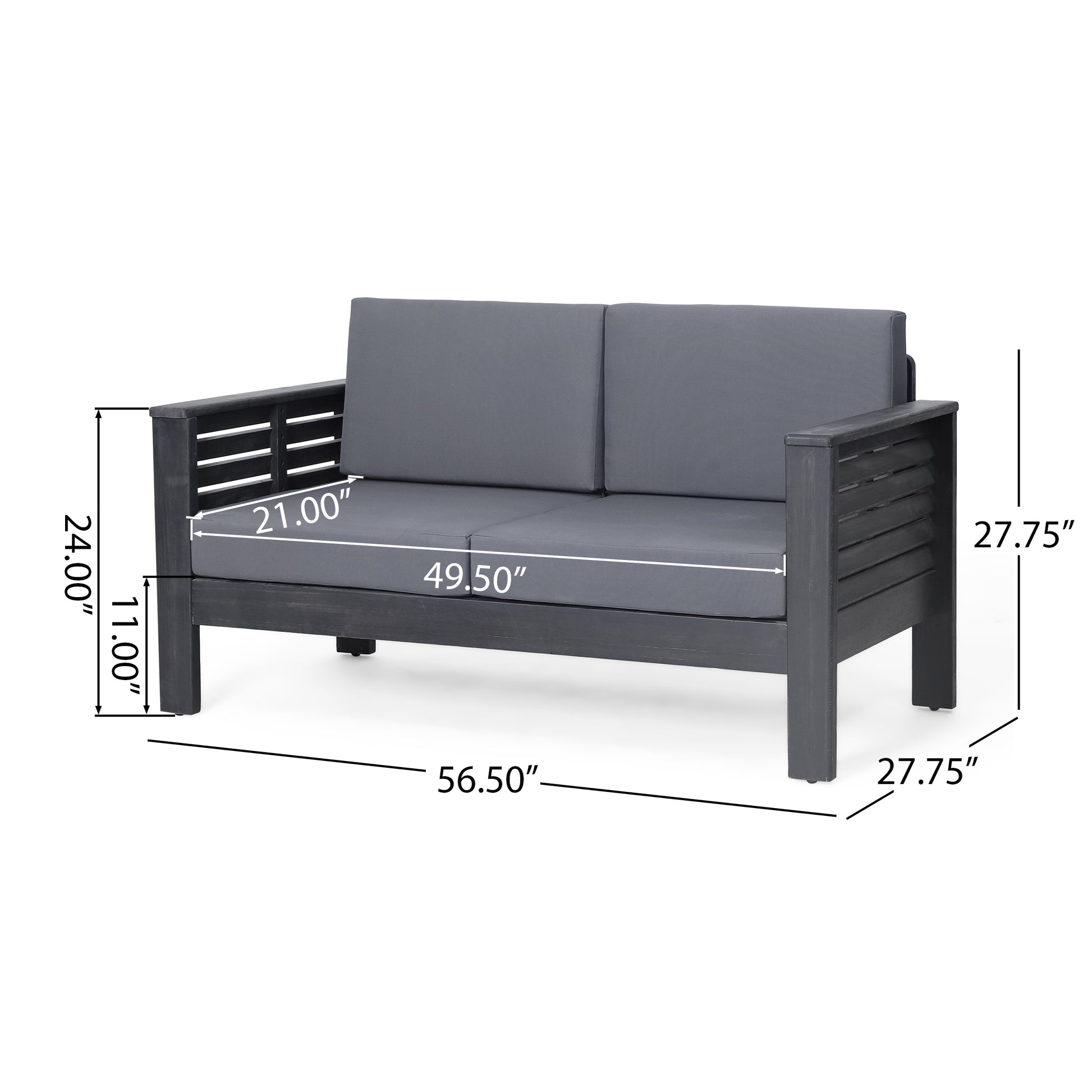 Acacia Wood Outdoor Loveseat And Coffee Table Set With Cushions, Dark Gray Yes Grey Seats 4 Sofa Seating Groups Foam Acacia Wood