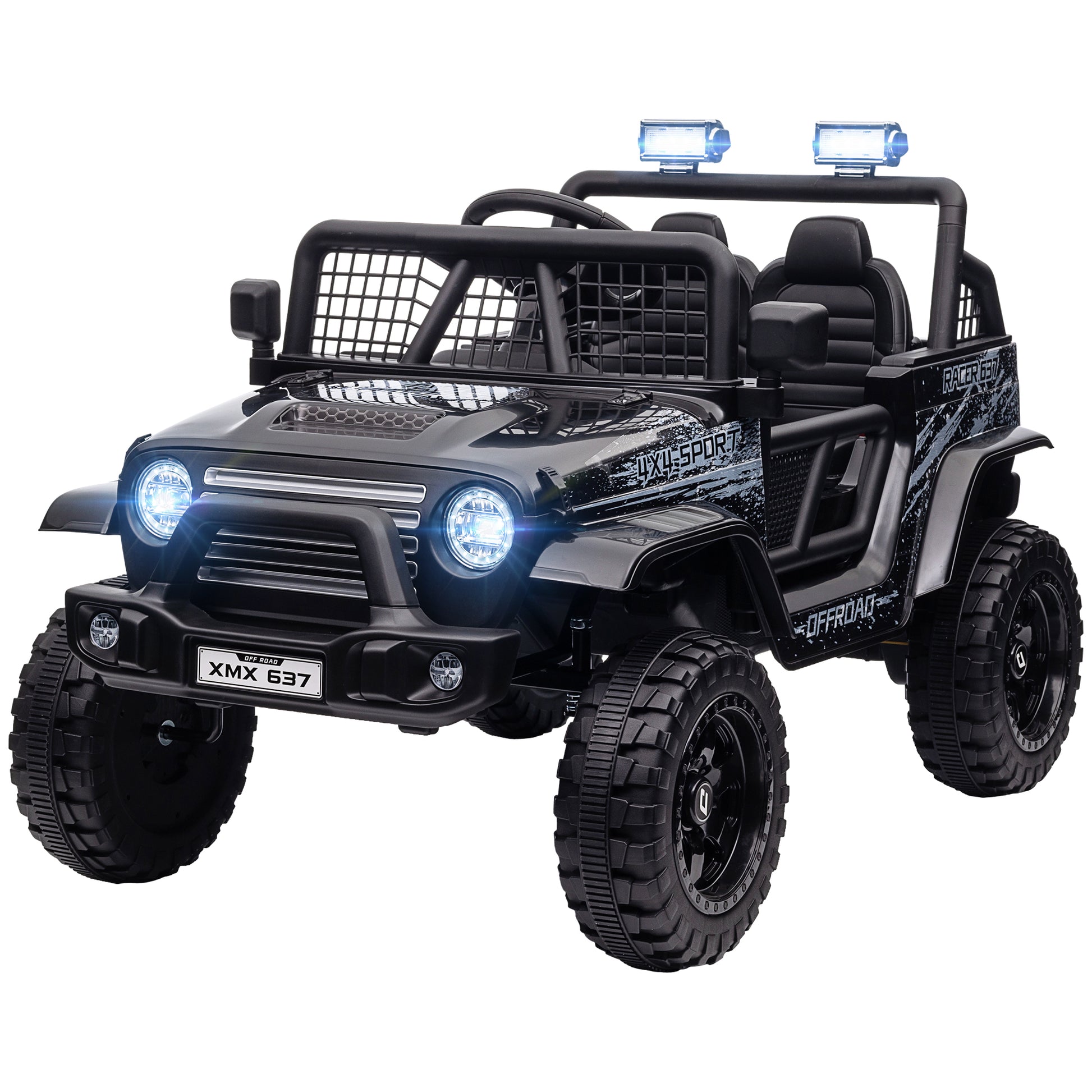 Qaba 12V Ride On Truck, Battery Powered Kids Electric Car With Parent Remote, 4 Suspension Wheels, 3 Mph Max Speed, Music, Horn & Led Lights For Ages 3 6 Years Old, Black Black Plastic
