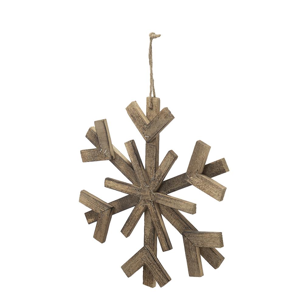 17.7" X 17.7" Large Fir Wood Snowflake Ornaments, Hanging Home Decor Accents For Christmas Tree, Wall Art, Holiday Display, Set Of 2 Brown Wood