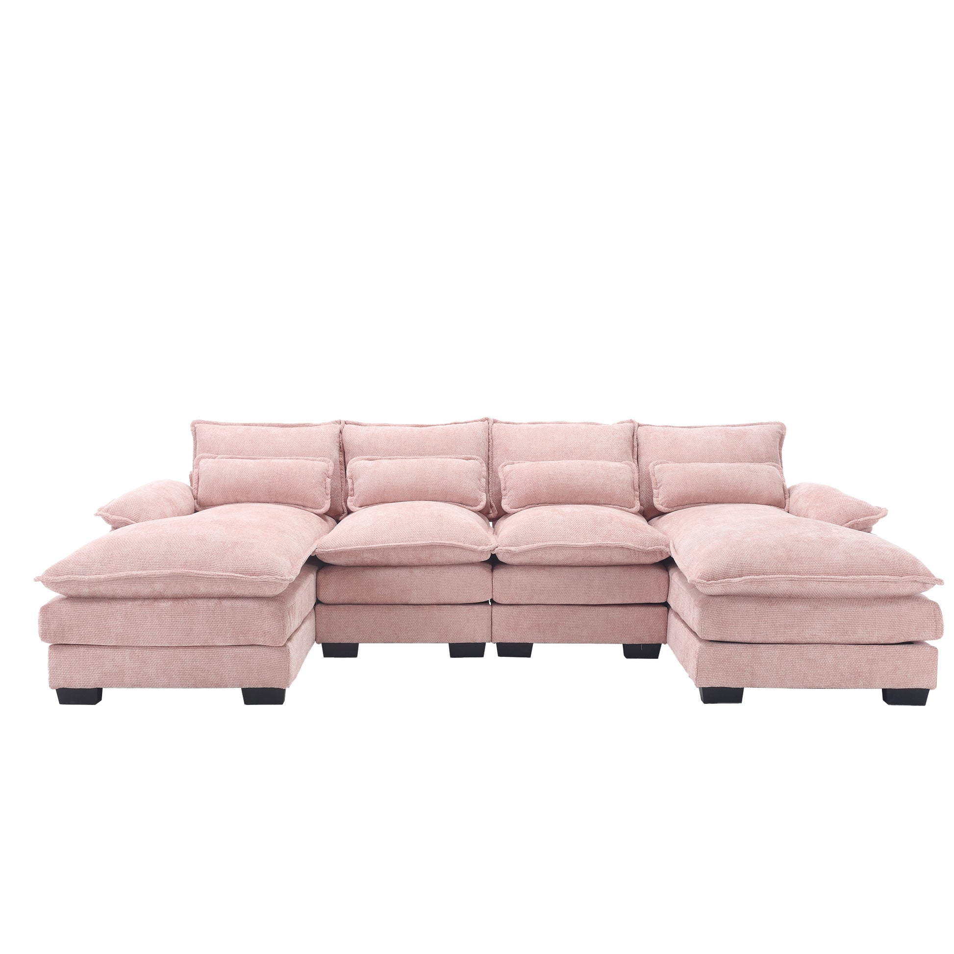 United We Win Modern Large Chenille Fabric U Shape Sectional Sofa Pink Chenille