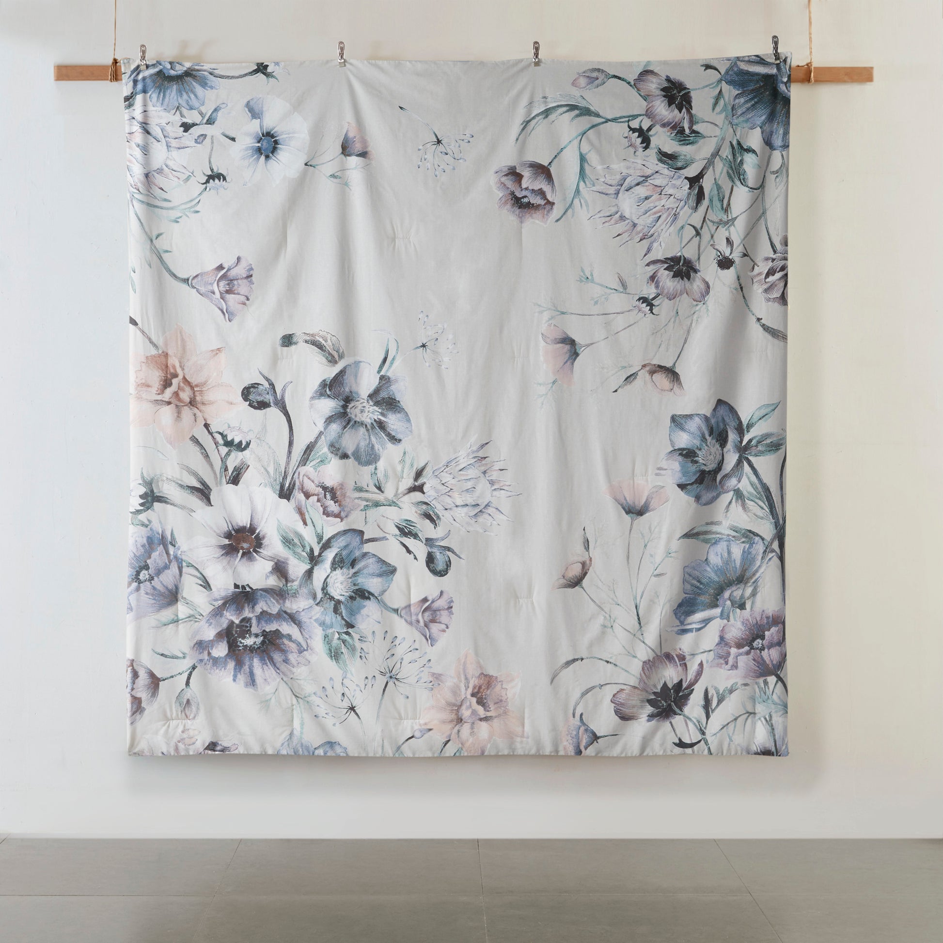 8 Piece Cotton Printed Comforter Set Blue King King Blue Polyester