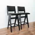 Keira Black Pu Bar Stool Set Of 2 Solid Black Dining Room Wipe Clean Bar Stools Teak Open Back 1 Pu Leather,Solid Wood