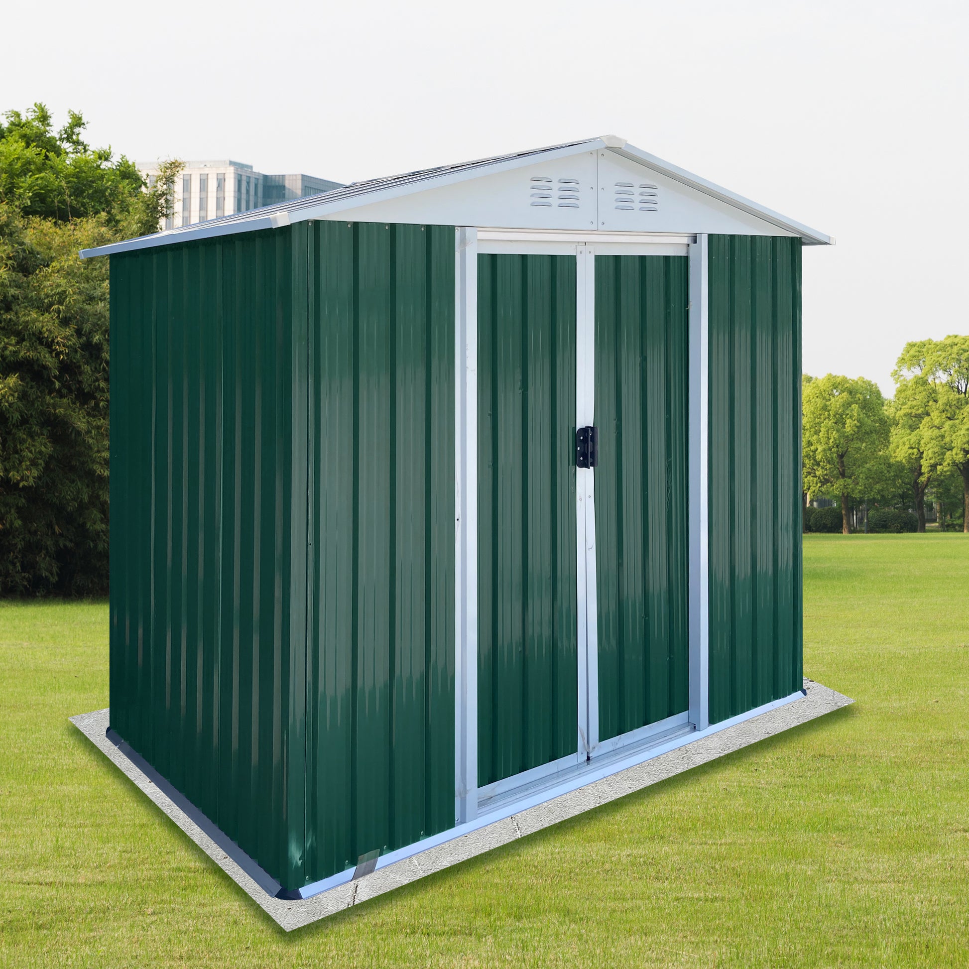 6Ftx4Ft Apex Roof Green Outdoor Tool Storage House Garden Shed With Aluminum Alloy Frame And Sliding Door Green Garden & Outdoor Metal