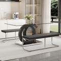 Table And Chair Set, Large Modern Minimalist Rectangular Glass Dining Table Suitable For 6 8 People, Equipped With 0.39 