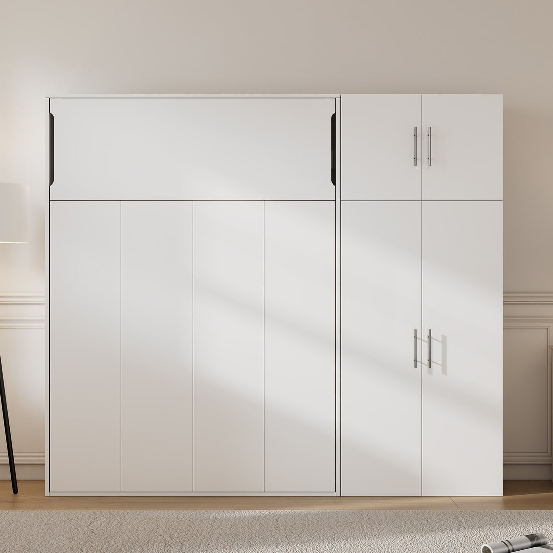 Full Size Murphy Bed With Lockers And Wardrobes, White Box Spring Not Required Full White Murphy Solid Wood Mdf