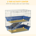 Pawhut 2 Tier Guinea Pig Cage, Ferret Cage, Chinchilla Cage, Small Animal Cage Indoor With Dish And Bottle, 2 Doors, Deep Bottoms, Ramp, 28