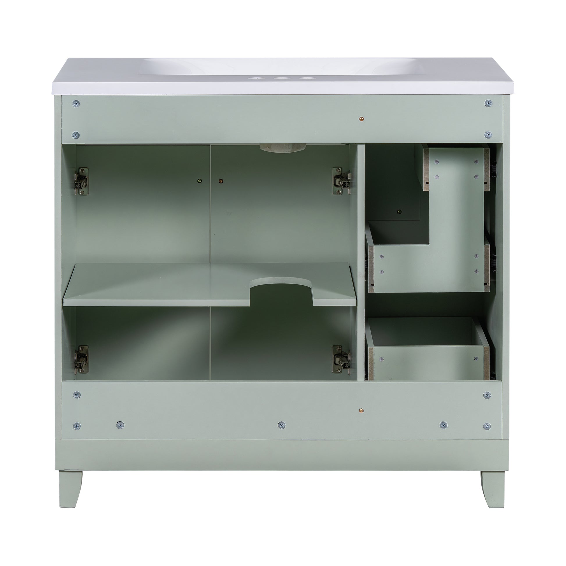 36 Inch Bathroom Vanity, Transitional Style Bathroom Cabinet With Resin Sink, Green Single Bathroom Cabinet, With 2 Drawers And 1 Adjustable Storage Shelf, 2 Soft Close Doors Green Bathroom Solid Wood Mdf Resin