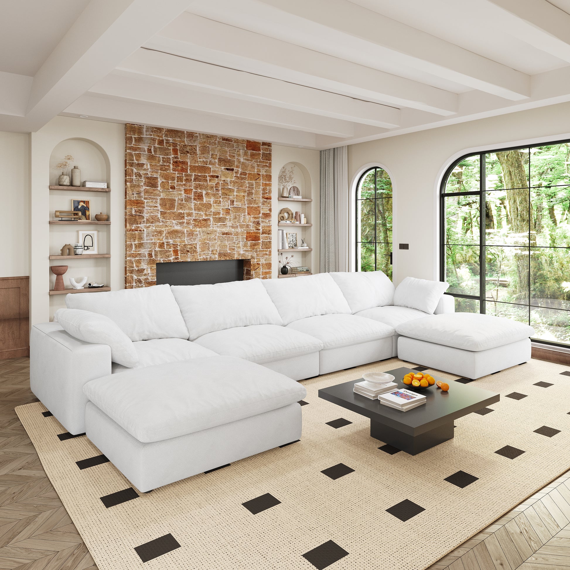 Cloud Modular Sectional Sofa With 2 Storage Ottomans,160.6" Down Filled Comfort U Shaped Sofa Couch For Living Room 4Seaters 2Ottoman White Down Filling,Fabric,Foam 6 Seat