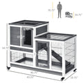 Pawhut Wooden Rabbit Hutch Elevated Bunny Cage Indoor Small Animal Habitat With Enclosed Run With Wheels, Ramp, Removable Tray Ideal For Guinea Pigs, Grey Grey White Wood