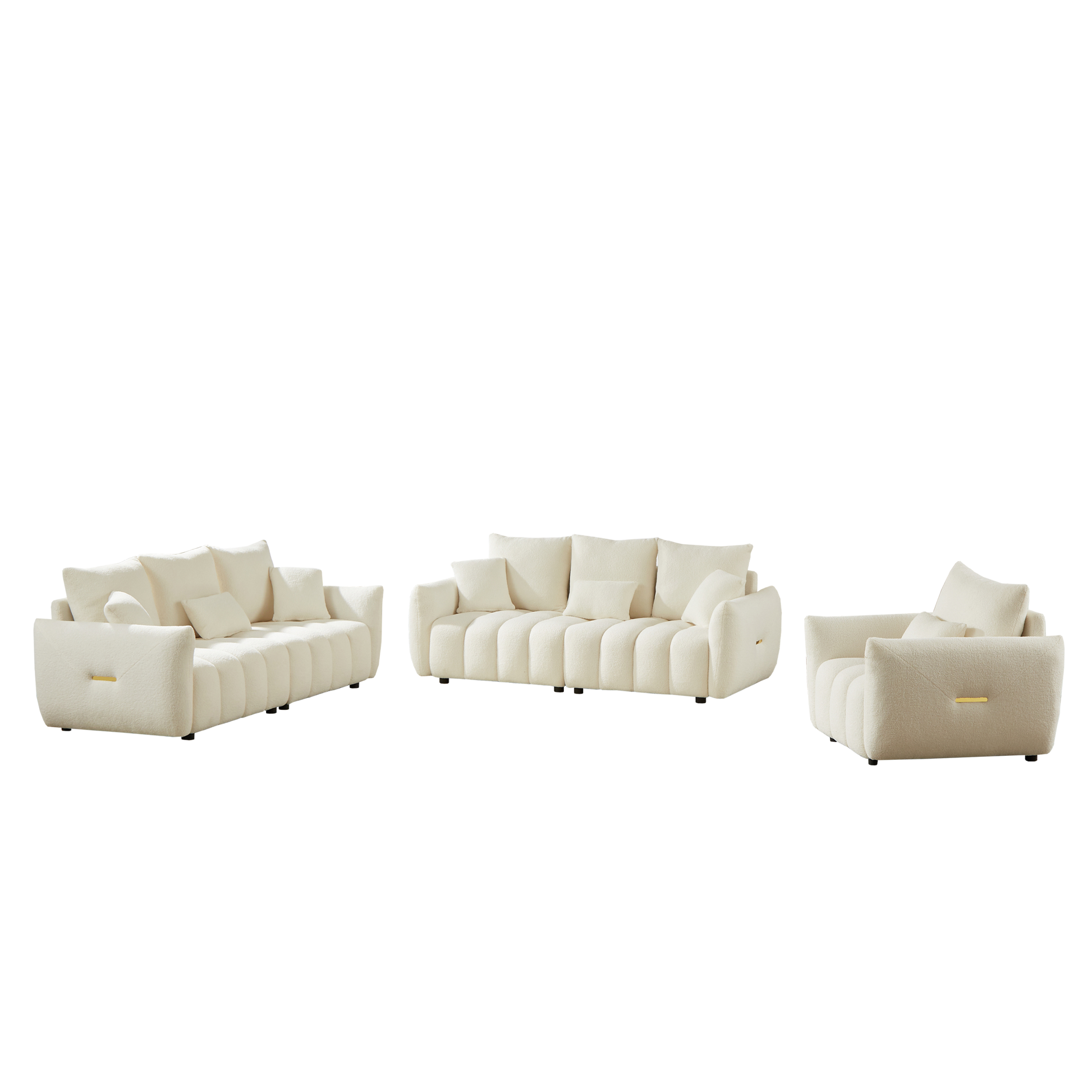 1 Seater 3 Seater 3 Seater, Combo Sofa Modern Living Room Sofa, Teddy Sofa, Wooden Frame, 7 Cushions, Apartment Sofa Furniture Beige Wood Primary Living Space Pine Foam Fabric 7 Seat