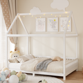 Wood Full Size House Bed With Guardrail And Led, White Box Spring Not Required Full White Wood Bedroom Solid Wood Mdf