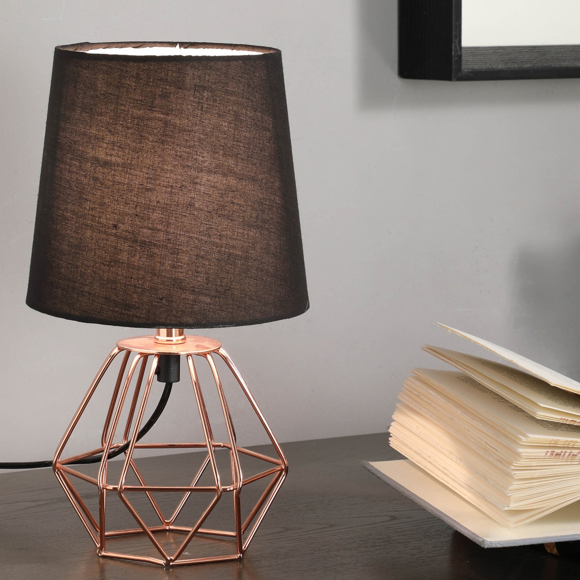 11.25" Copper Metal Table Lamp "Wesley Geometric", Copper Coppery Metal