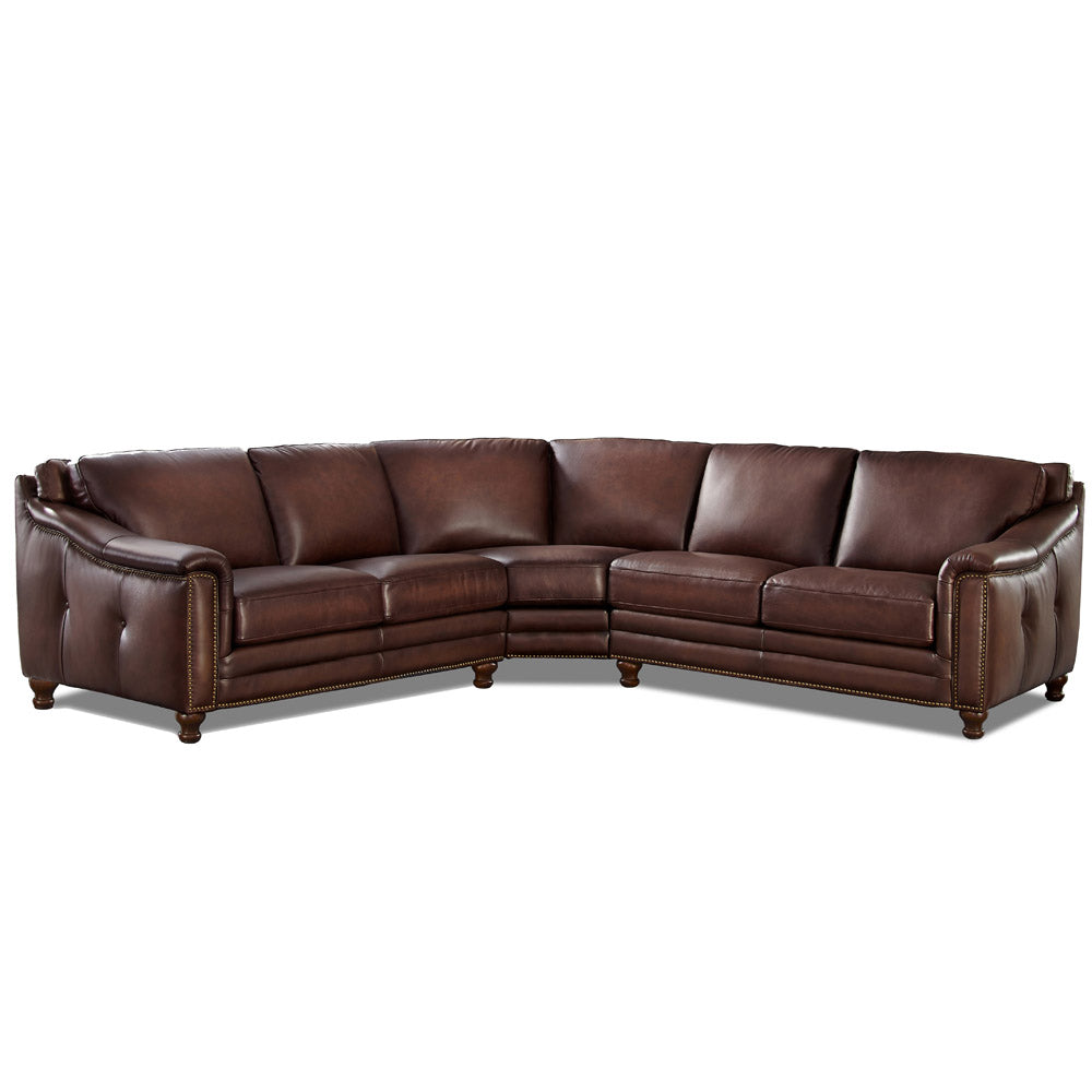 Belfast Leather Sectional Brown Genuine Leather Wood Primary Living Space Medium Firm Cushion Back Mid Century Modern L Shaped Eucalyptus Square Arms Down Filling Leather 5 Seat