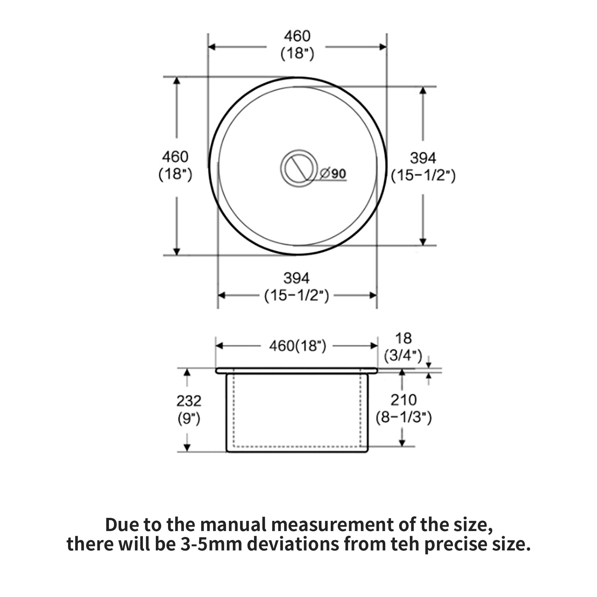 18 Inch Dual Mounted Single Bowl Ceramic Circular Kitchen Sink With Drain Assembly And Bottom Grid White Ceramic