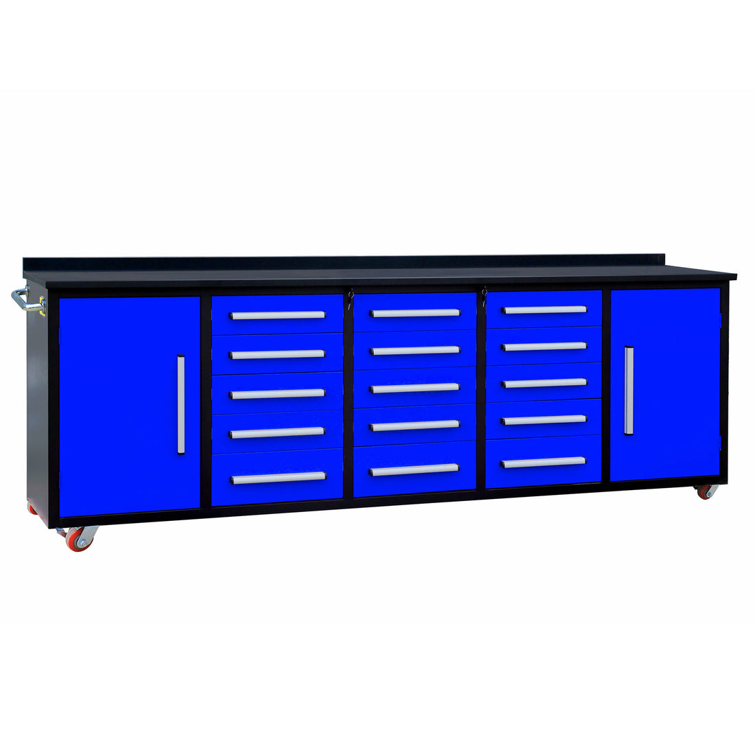 10Ft Storage Cabinet With Work Bench 15 Drawers & 2 Cabinets Blue Blue Steel
