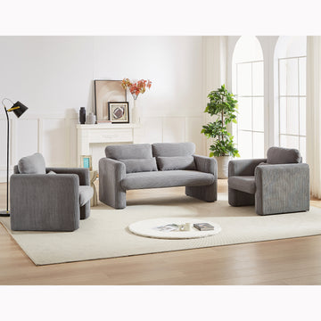 60"Corduroy Fabric Sofa With Two 33" Single Sofa, Modern Sofa With Support Pillow, For Apartment, Office, Living Room & Bedroom Grey Corduroy 4 Seat