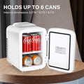4L 6 Can Portable Mini Fridge Warmer & Cooler Compact Refrigerators 100% Freon Free, For Food, Drink, Skincare, White White Polypropylene