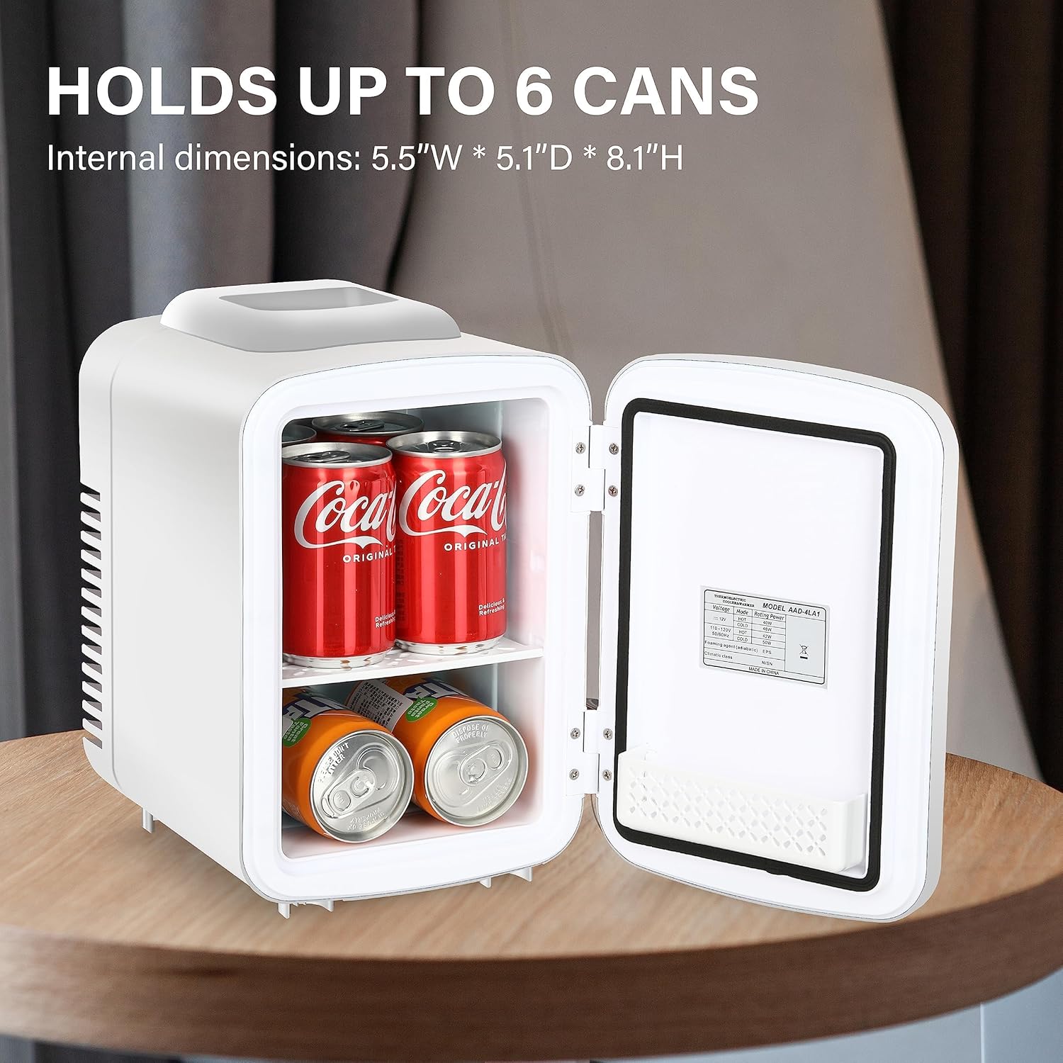 4L 6 Can Portable Mini Fridge Warmer & Cooler Compact Refrigerators 100% Freon Free, For Food, Drink, Skincare, White White Polypropylene