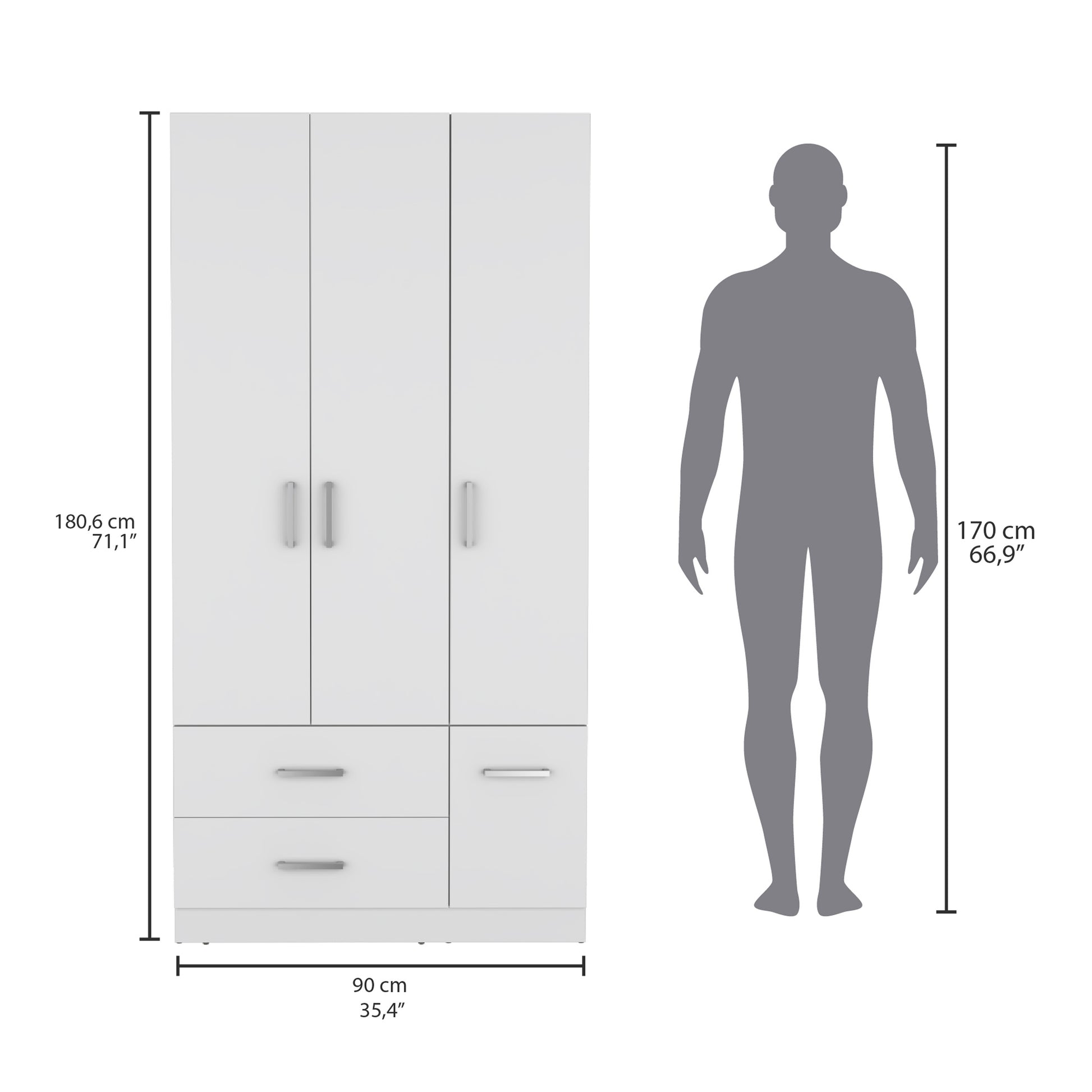 Sebree 71" High Armoire Wardrove Closet With 2 Drawers, Four Doorsthree Cabinetsix Shelves And Hanging Rod, Bedroom Clothes Storage Cabinet Organizer White Bedroom Modern Particle Board