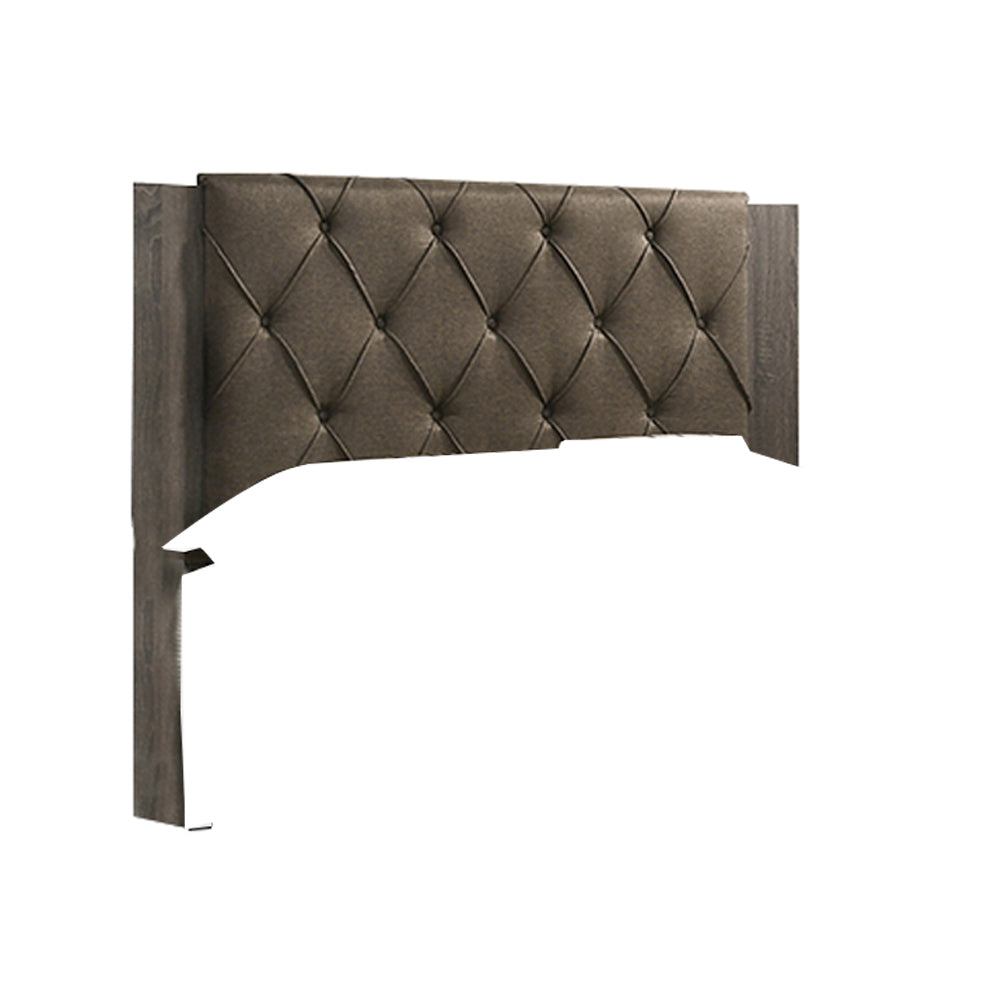 Wooden Queen Bed With Button Tufted Upholstered Headboard, Gray And Brown Queen Grey Brown Wood Fabric