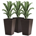 Outsunny Set Of 3 Tall Planters With Drainage Hole, Outdoor Flower Pots, Indoor Planters For Porch, Front Door, Entryway, Patio And Deck, Brown Brown Polypropylene