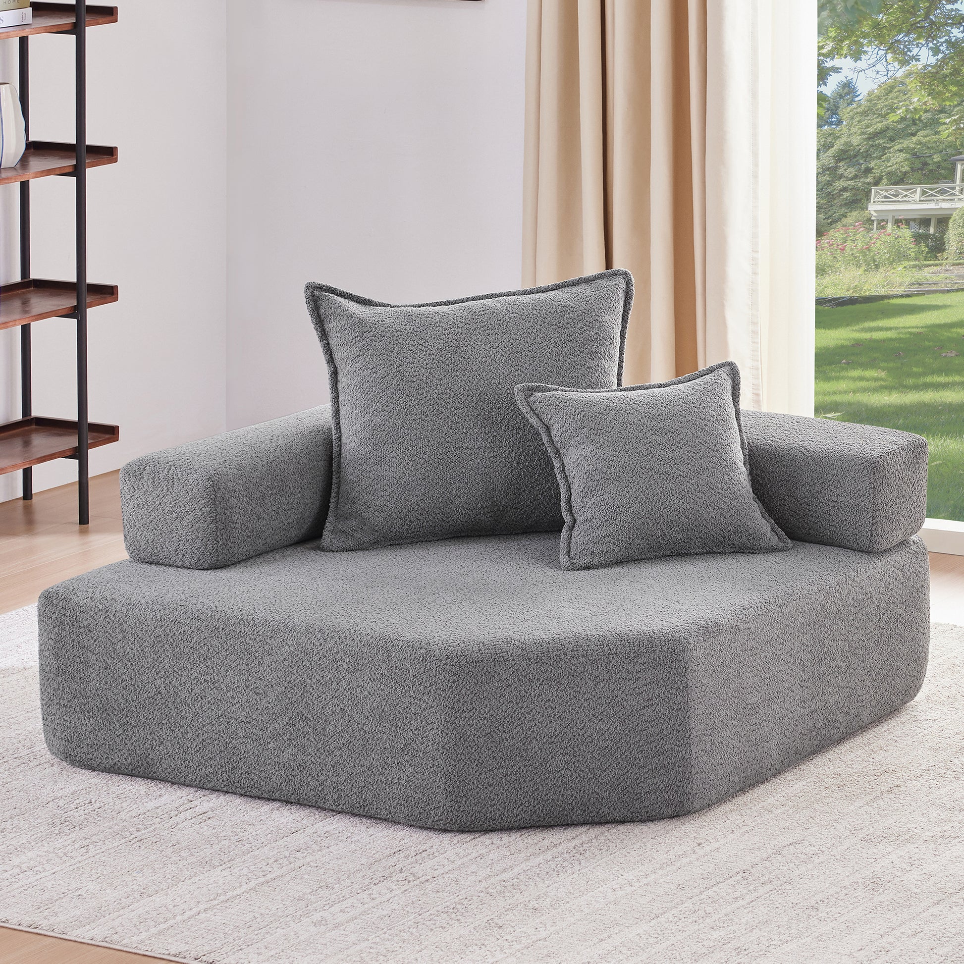 Corner Frame For Oversized Modular U Shaped Sectional Sofa,Luxury Boucle Floor Couch Set,Convertible Sleeper Couch,Spacious Foam Filled Sofa Bed For Living Room Gray Boucle 1 Seat