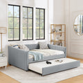 Full Size Daybed With Trundle Upholstered Sofa Bed, With Vertical Stripes, Linen Fabric, Grey 82.5