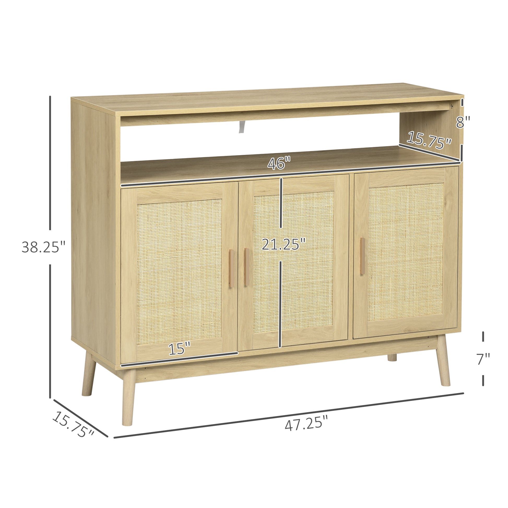 Homcom Boho Sideboard Buffet Cabinet With Rattan Doors, Natural Natural Wood Particle Board