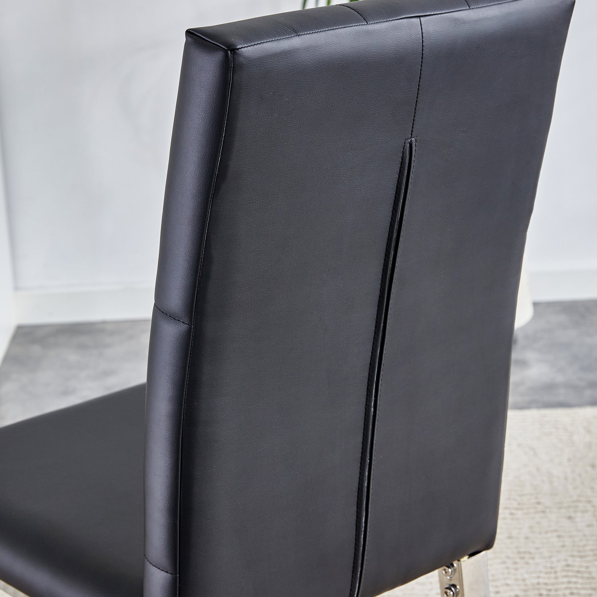 2 Piece Dining Chair, Modern Style Kitchen Upholstered High Back, Metal Leg Office Chair, Suitable For Dining Room, Office, Restaurant. Black Set Of 2 Pu