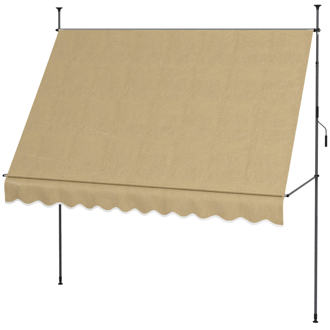 Outsunny Manual Retractable Awning, 118" Non Screw Freestanding Patio Sun Shade Shelter With Support Pole Stand And Uv Resistant Fabric, For Window, Door, Porch, Deck, Beige Beige Aluminum