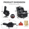 Dual Motor Infinite Position Up To 350 Lbs Electric Medium Size Genuine Leather Black Power Lift Recliner Chair With 8 Point Vibration Massage And Lumbar Heating White Metal Primary Living Space Heavy Duty Pine Black Genuine Leather Power Remote Medium