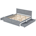 King Size Wooden Platform Bed With Four Storage Drawers And Support Legs, Gray King Gray Pine