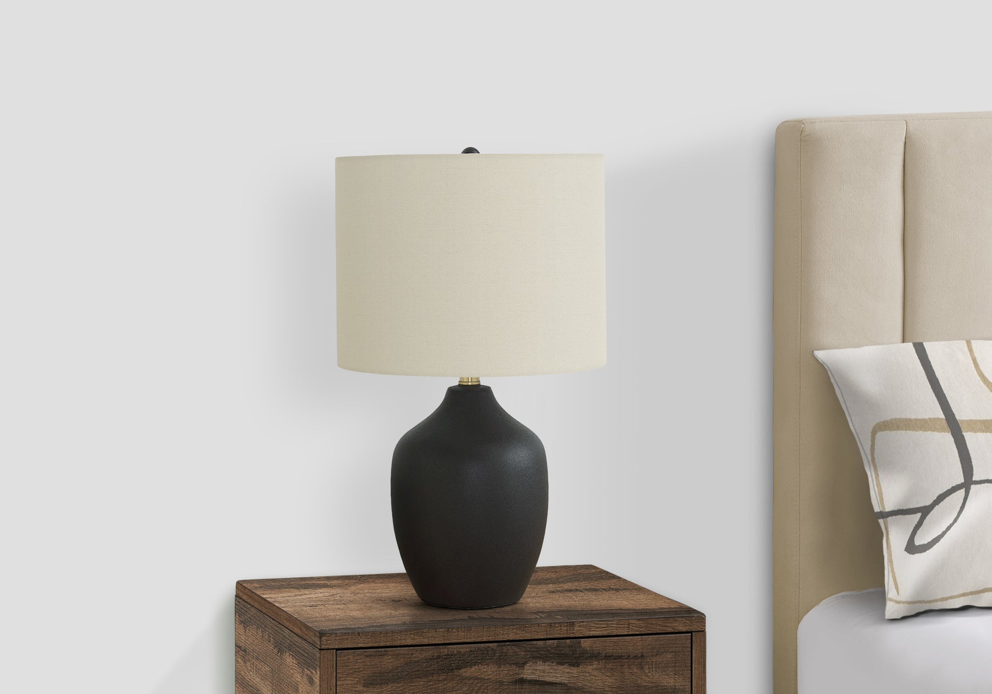 Lighting, 22"H, Table Lamp, Black Ceramic, Ivory Cream Shade, Transitional Black Ceramic