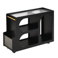 Mobile End Table With Lockable Wheels, Narrow Coffee Table With 5Mm Thick Fluted Tempered Glass, Modern Nightstand With Golden Round Rod, Living Room, Black, 31.5''W X11.8''D X 23.1''H Black Primary Living Space Mdf