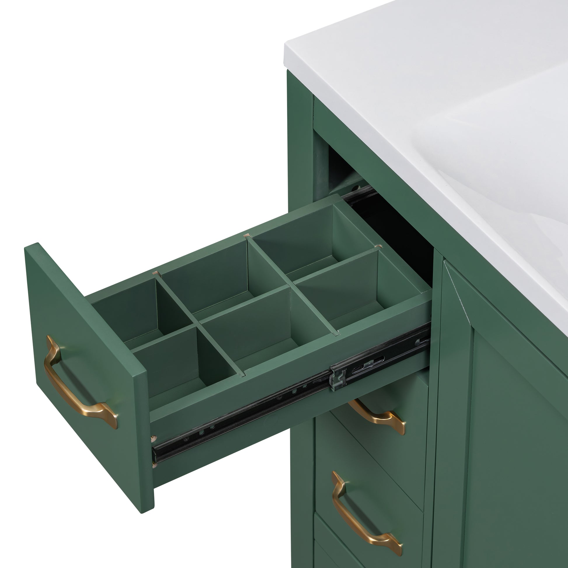 36" Bathroom Vanity Without Sink, Cabinet Base Only, Six Drawers, Multi Functional Drawer Divider, Adjustable Shelf, Green Green Solid Wood Mdf