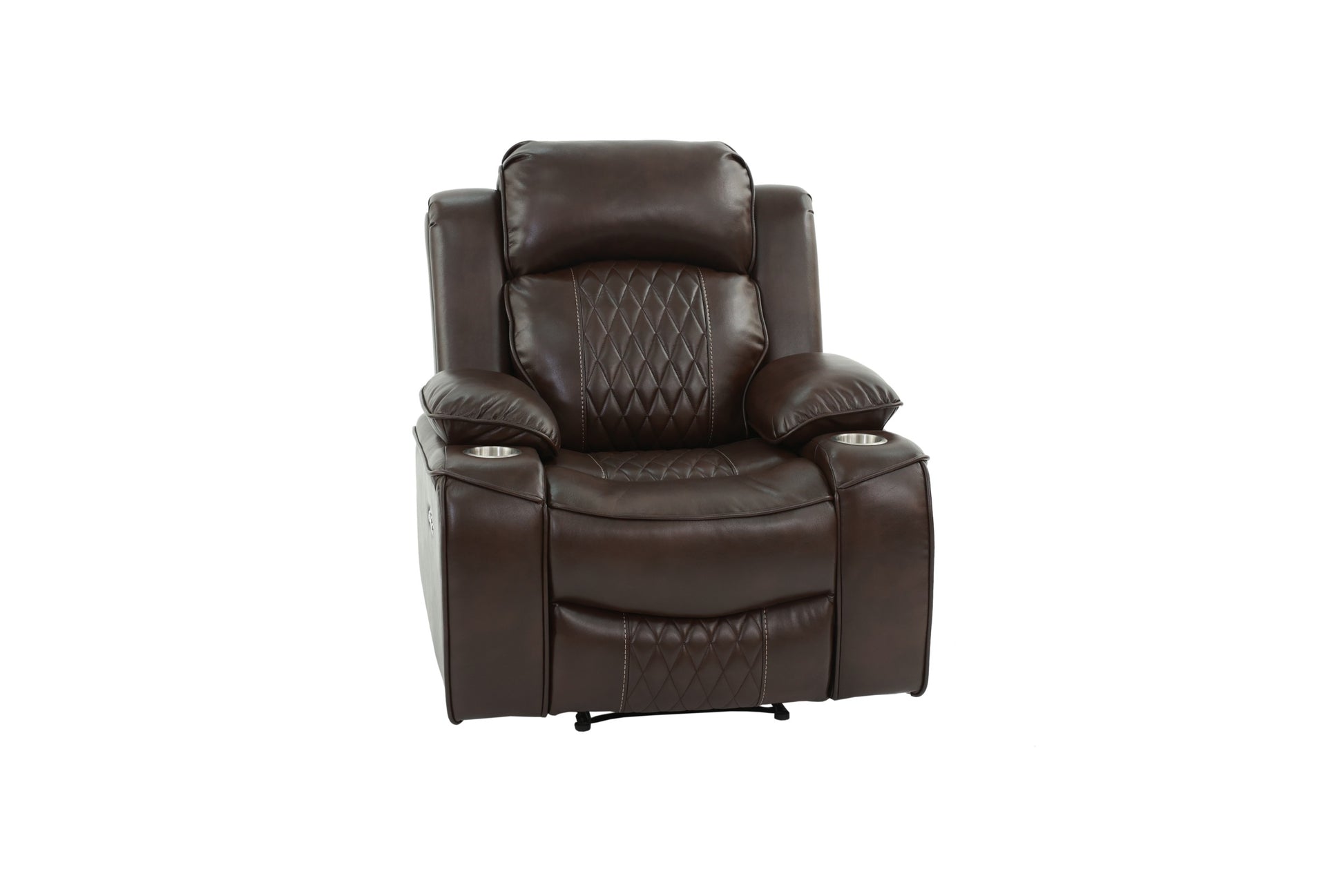 Power Motion Recliner Chair 1Pc Chair Contemporary Brown Color Gelstorage Arms W Cup Holder Living Room Furniture Brown Faux Leather Power Push Button Primary Living Space Cushion Back Contemporary,Modern Pillow Top Arms Metal & Wood