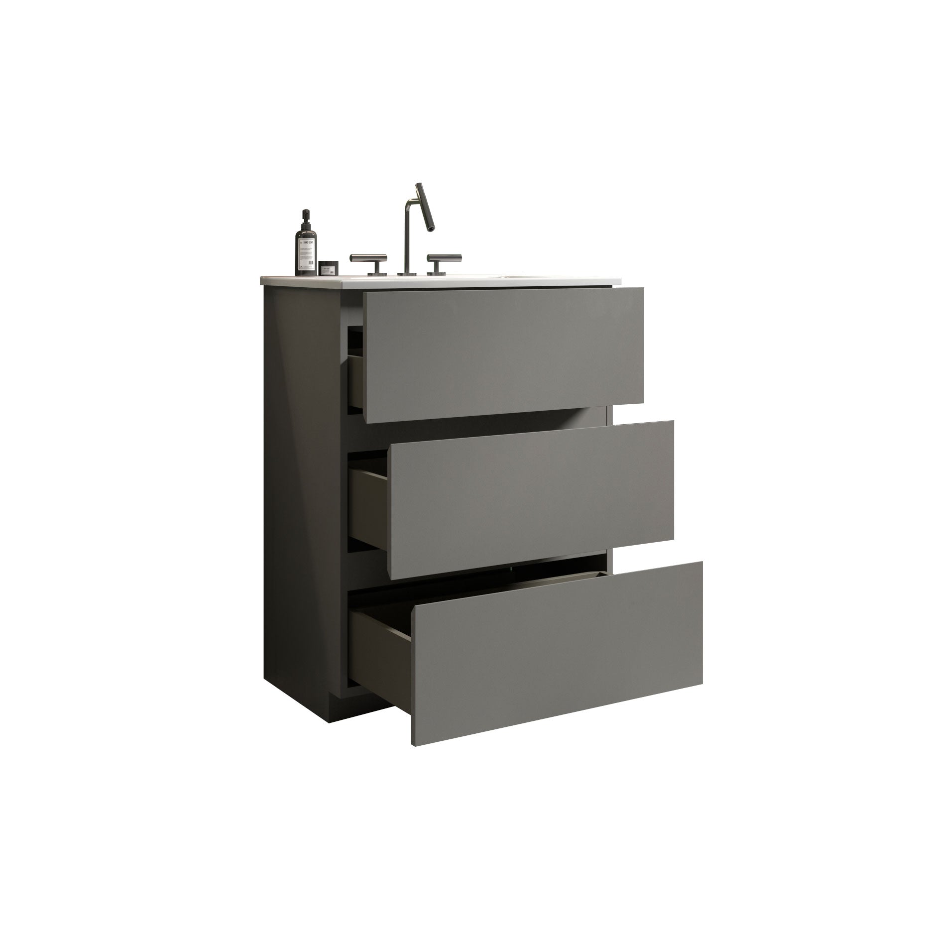 Tia 24" Gray Bathroom Vanity With Sink With 3 Faucet Holes, Large Storage Freestanding Bathroom Vanity For Modern Bathroom, One Piece White Sink Basin Without Drain And Faucet, Pre Assembledt Gray