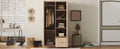 Wooden Wardrobe With Double Doors, Armoire With Hanging Rod, 5 Fixed Shelves, One Storage Drawer,Natural Natural Wood Particle Board