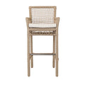 Zev 31 Inch Outdoor Bar Stool Chair, Rope Woven, Ivory Olefin Fabric Seat Brown Aluminum