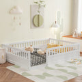 Full Floor Bed Frame With Fence, Wood Kids Floor Beds Frame For Bedroom Playroom,White Expect Arrive Date Jul. 10Th Full White Pine