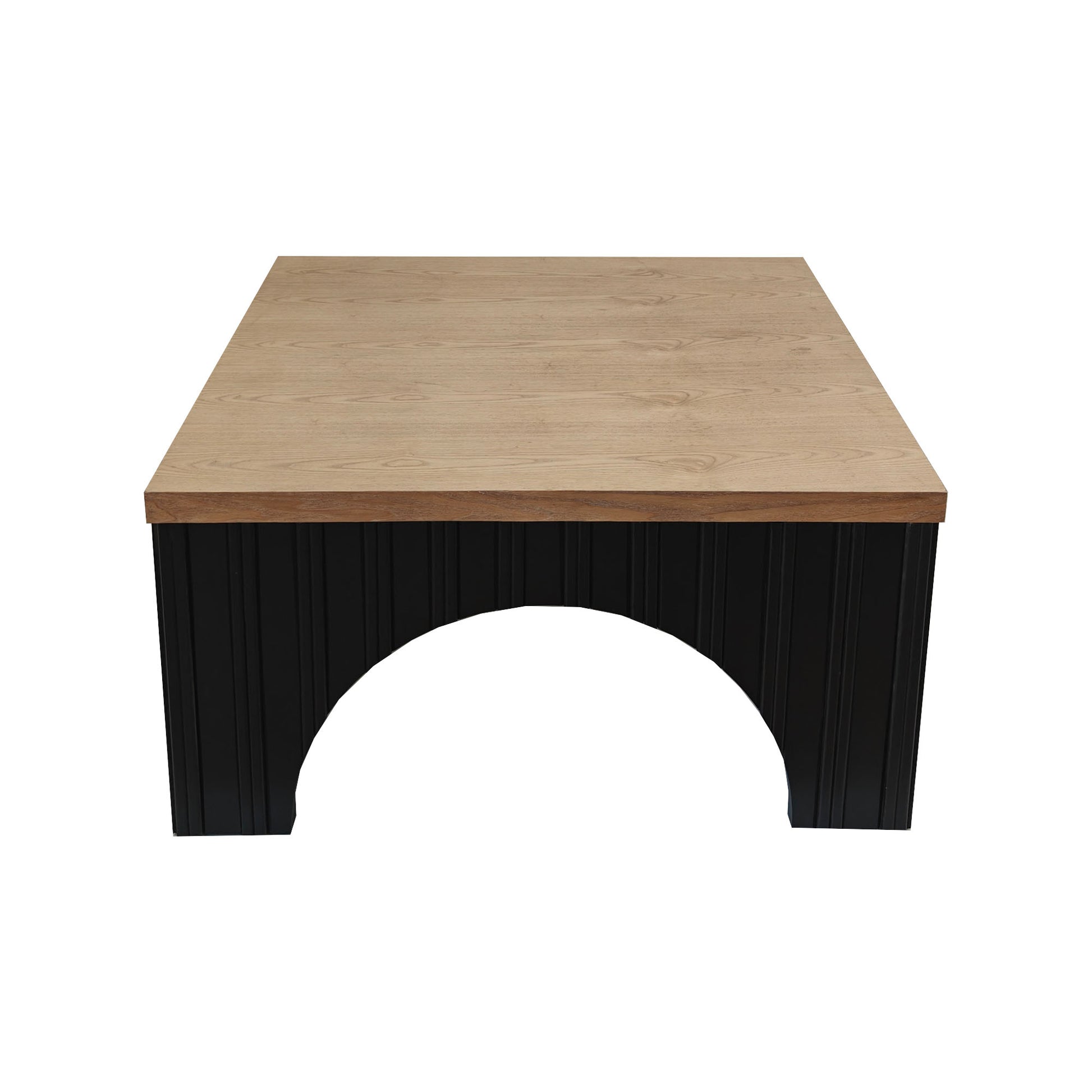 Modern Rustic Wooden Coffee Table With Black Base Solid Wood Top And Arch Design Legs, Perfect For Living Room, Office, Or Lounge Black Multi,Multicolor,Natural,Natural Multi,Natural Wood Nature