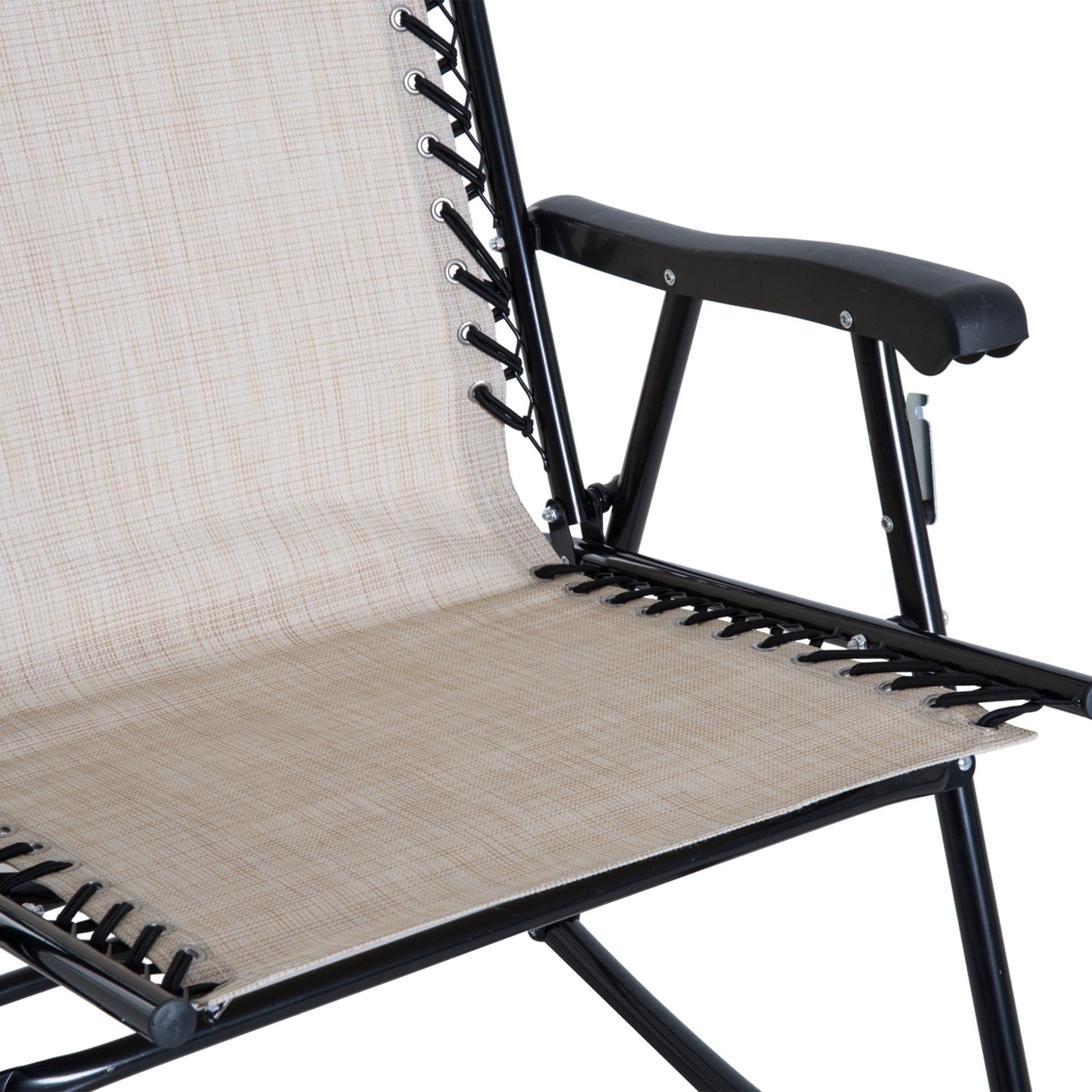 Outsunny 3 Piece Outdoor Rocking Chair Set, Patio Folding Lawn Rocker Set With Glass Coffee Table, Headrests For Yard, Patio, Deck, Backyard, Cream White Cream White Fabric