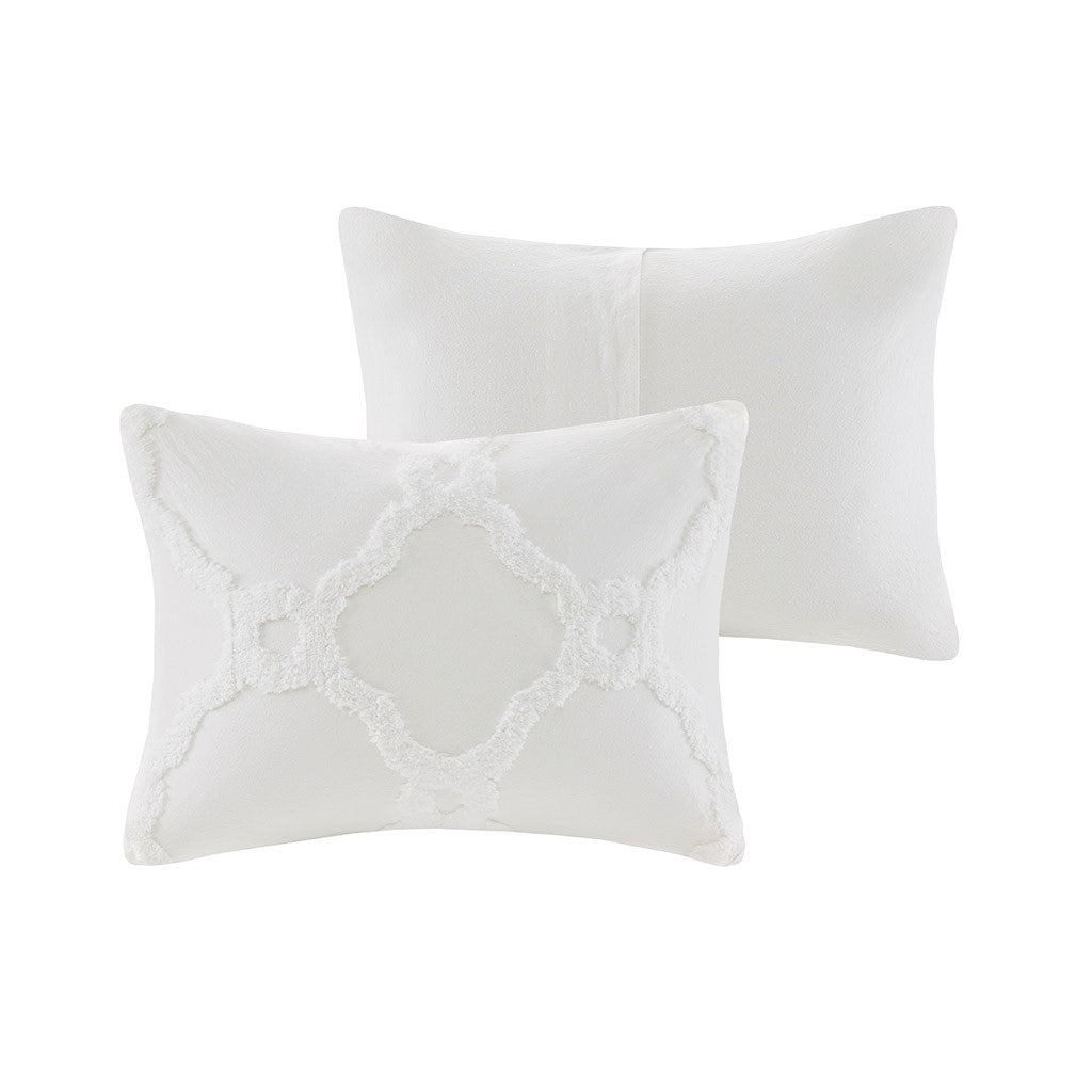 3 Piece Tufted Cotton Chenille Geometric Comforter Set Off White King Cal King King Off White Cotton