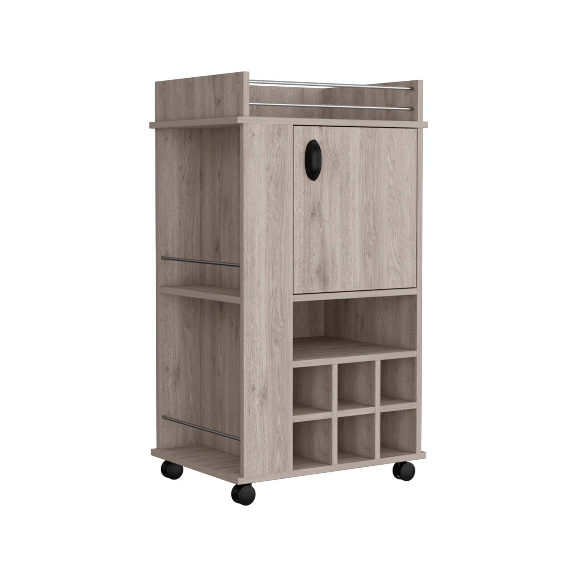 Fargo Bar Cart With Cabinet, 6 Built In Wine Rack And Casters Grey Primary Living Space Modern Particle Board Shelves Included Engineered Wood