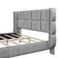 Queen Size Upholstered Velvet Platform Bed, Gray Box Spring Not Required Queen Gray Wood Bedroom Bed Frame Velvet Upholstered