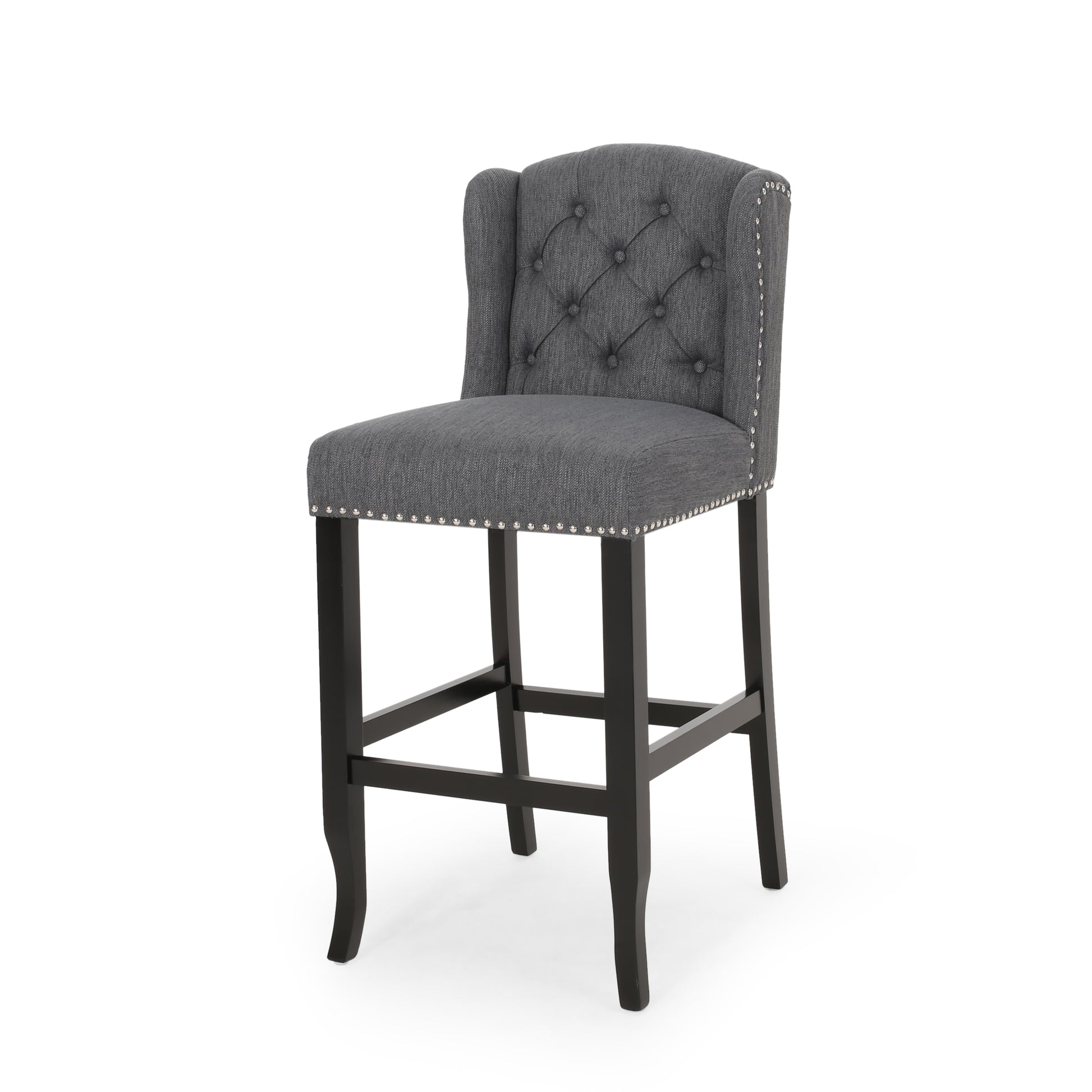 Vienna Contemporary Fabric Tufted Wingback 31 Inch Counter Stools, Set Of 2, Charcoal And Dark Brown Charcoal Fabric