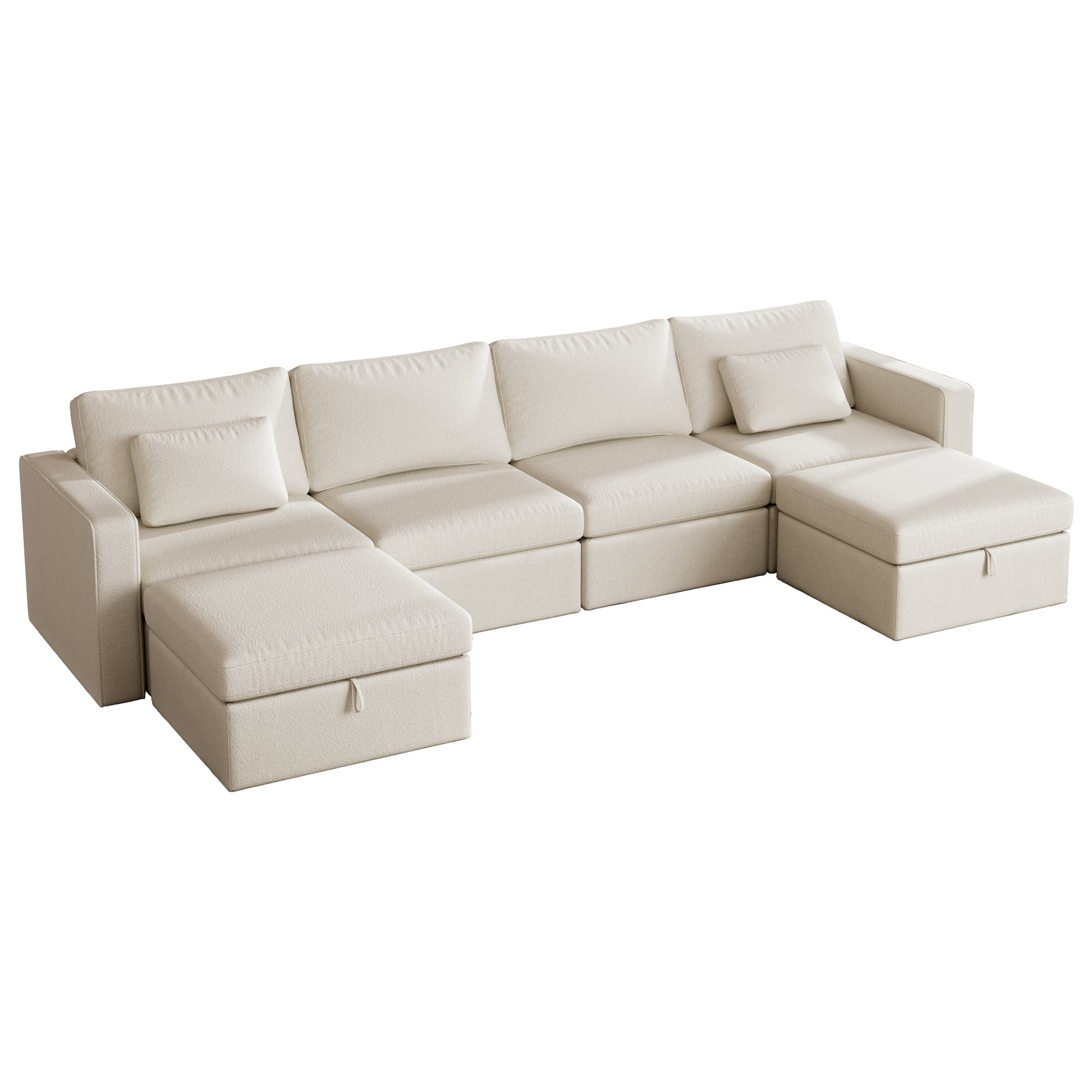 Modern Cotton Linen Modular Sectional Sofa, U Shape Convertible Sofa Set With Pillows, Oversized Sectional Couches With Storage Ottomans For Living Room, Loft, Apartment, Office White 6 Seats White Wood Primary Living Space Medium Duty Pine 6 Seat White