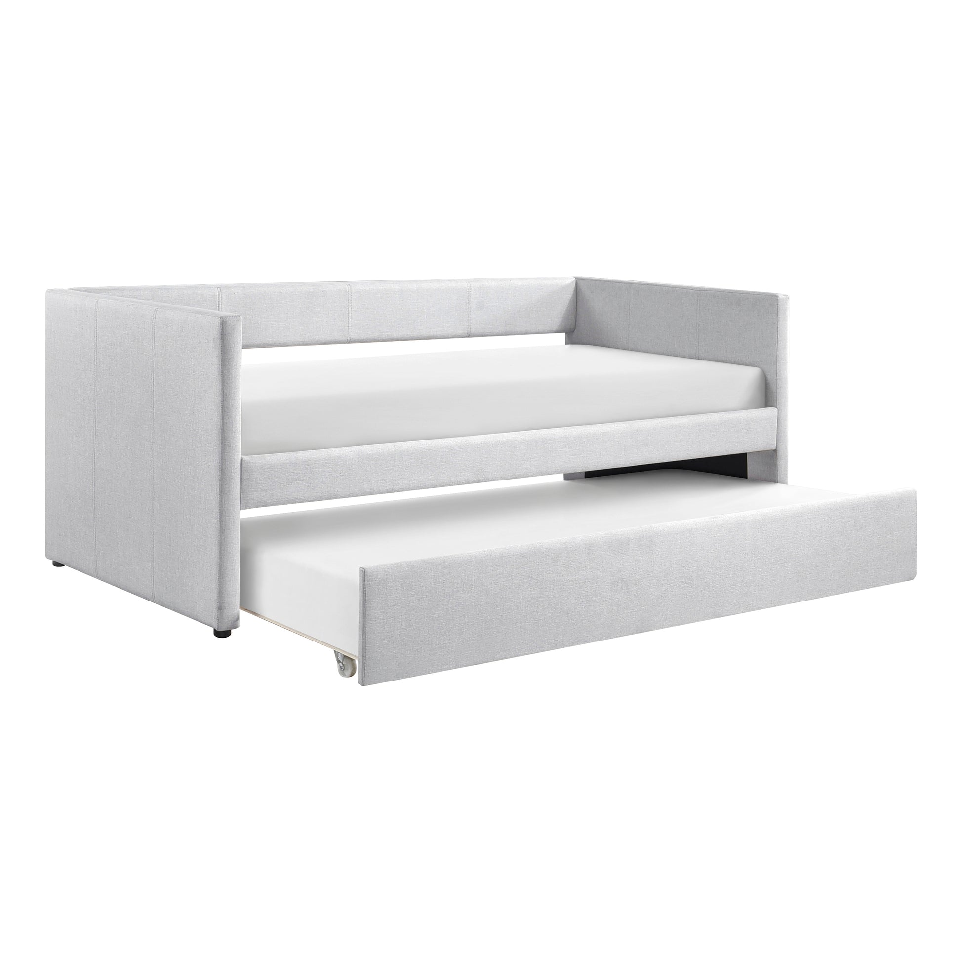 1Pc Daybed With Trundle Gray Fabric Upholstery Wooden Frame Modern Home Furniture Box Spring Not Required Gray Wood Primary Living Space Modern,Transitional Polyester Engineered Wood,Wood