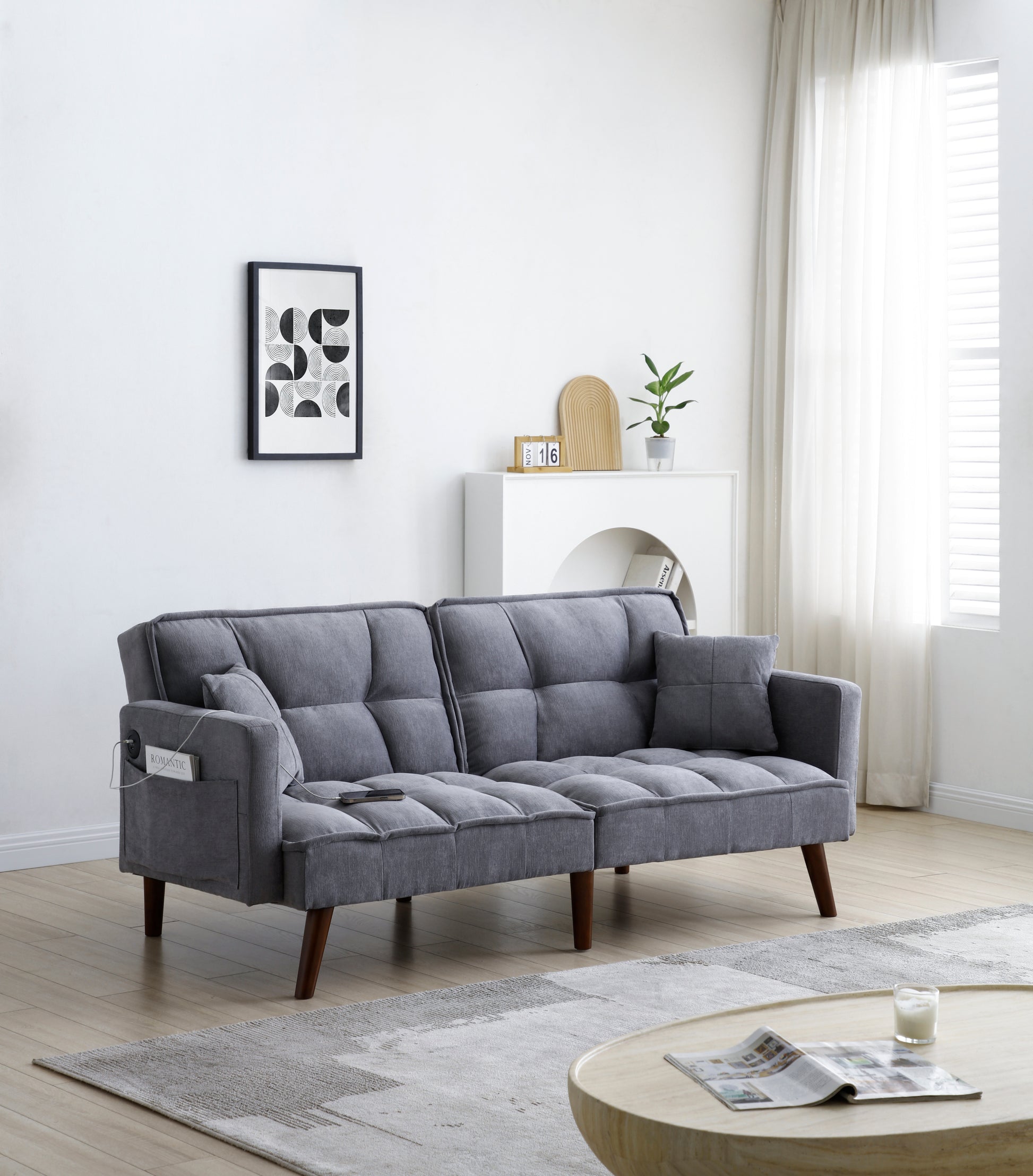 Sofa Bed Sleeper, Large Size, Usb Charging Port, Chenille Fabric Folding Futon Recliner For Living Room Furniture Apartment Bedroom Office Small Spaces Dark Gray Brown Chenille Wood Primary Living Space Medium Soft Tufted Back Modern Rubberwood Square