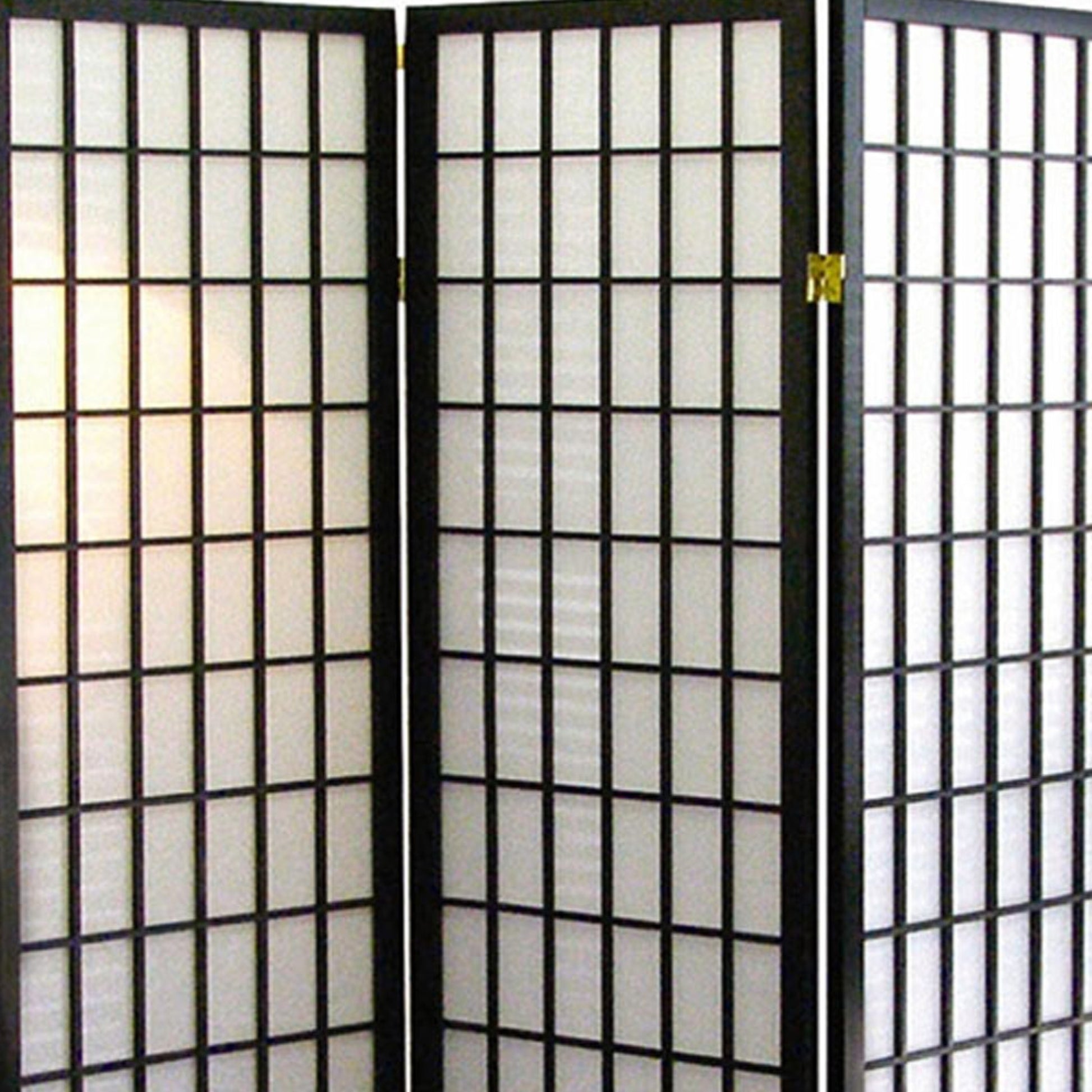 70" Tall 3 Panel Screen Room Divider, Japanese Style With Black Finish Black Wood